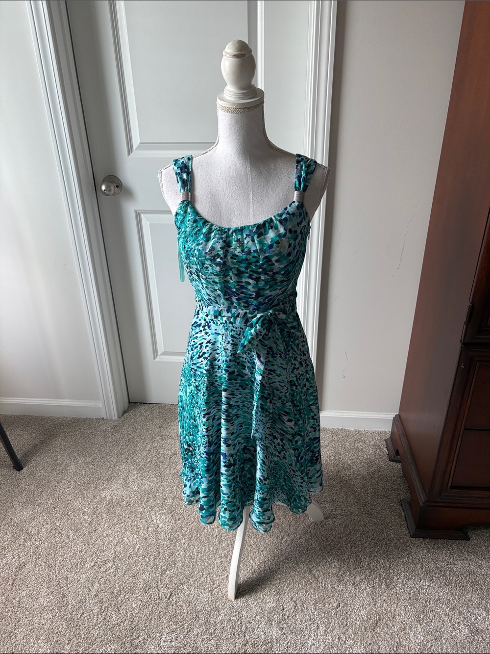 White House Black Market Teal & Aqua Printed Midi Dress